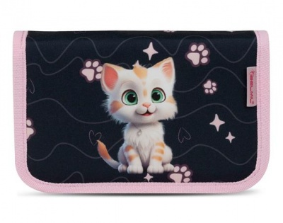 Tolltartó, klapnis, cipzáras, BELMIL "Cute Kitten", fekete-rózsaszín, cica